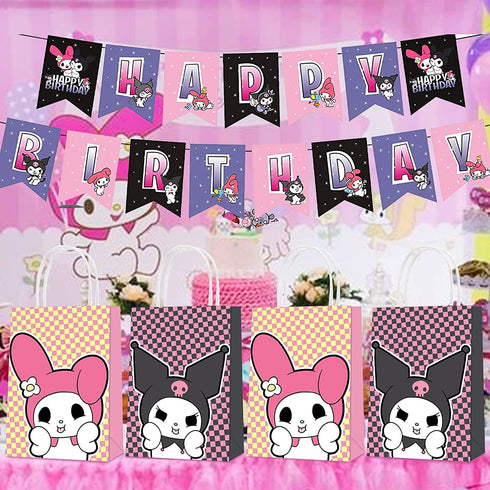16pcs Kuromi Party Favor Bags, Cute My Melody Theme Birthday Paper Gift Bags with Handles for Kids Child Kuromi Party Decorations Goody Treat Candy Bags