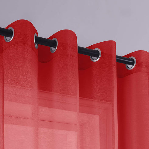 Red Curtains 96 Inches Long for Living Room Set of 2 Panels Grommet Window Voile Semi Transparent Red Sheer Curtains Drapes for Bedroom 52x96 Inch Length