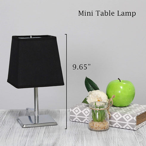 Simple Designs LT2062-BLK Mini Chrome Squared Empire Fabric Shade Table Lamp, Black