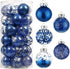 Wironlst 60mm/2.36" Christmas Ball Ornaments Shatterproof Clear Large Plastic Hanging Ball Decorative Baubles Set with Stuffed Delicate Decorations (30 Counts, Blue)