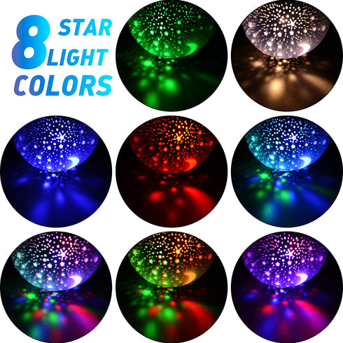 Baby Night Lights, Moon Star Projector 360 Degree Rotation - 4 LED Bulbs 8 Color Changing Light, Romantic Night Lighting Lamp, Unique Gifts for Birthday Nursery Women Children Kids Baby