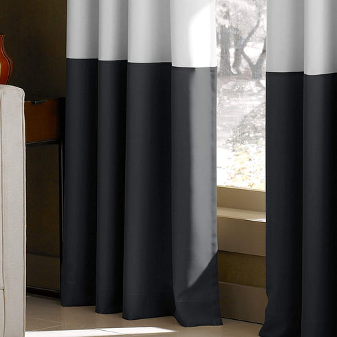 Curtainworks Kendall Color Block Grommet Curtain Panel, 95 inch, White / Dark Grey