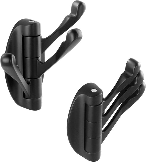 KOKOSIRI Swivel Hooks Solid Metal Foldable Towel Hooks with Multi Three Rotating Arms Swing Arm Triple Robe Hook Hanger, Wall Mounted, Matte Black, B1009BK-P2