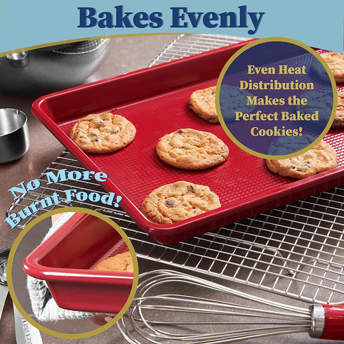 Ultra Cuisine Nonstick Jelly Sheet Pan for Baking - 10x15 inch Red Baking Pan - Easy Clean, Durable, Warp Resistant Cookie Sheet for Roasting & Cooking - Easy Release, Even Baking, Food Safe Coating