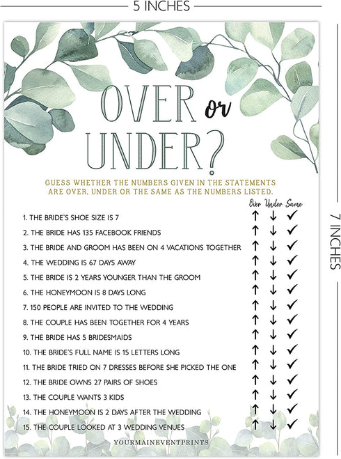 Bridal Shower Games (Set of 6 Fun Activities for 25 Guests), Greenery Floral Eucalyptus Theme