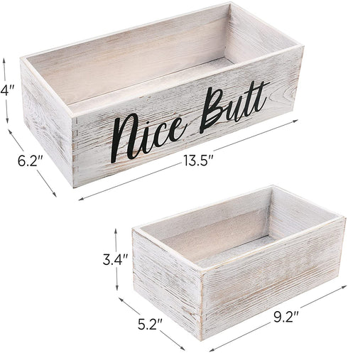 LotFancy Bathroom Decor Box 2 Pack, Hello Sweet Cheeks Nice Butt on 2 Sides, Wooden Back of Toilet Storage Basket, Toilet Paper Organizer for Home D©cor