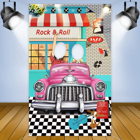 50's Decorations 50's Theme Party Rock and Roll Backdrop Banner Background Photo Booth Props for 1950's Party Decoration