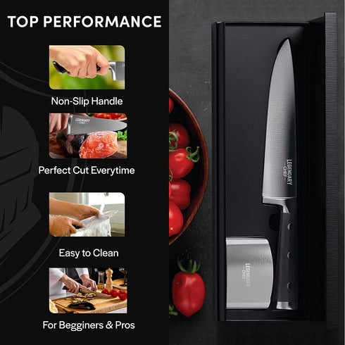Kitchen Knife, Chef Knife - 8 inch Cooking Knife, Legendary Chef Sharp Knife - Meat Knife, Chefs Knife - German Steel, and Walnut Handle, Includes Finger Guard and Box