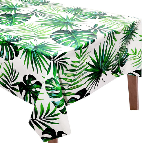 4 Pieces 51.2 x 86.6 Inch Hawaii Palm Leaves Tablecloth Tropical Rectangular Table Cover Disposable Plastic Tropical Leaf Table Cloth Hawaiian Tropical Leaves Tablecloth for Kitchen (Fresh Style)