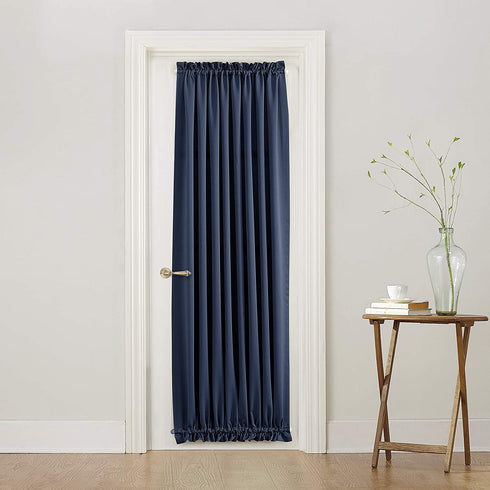 Sun Zero Barrow Energy Efficient Door Panel Curtain with Tie Back, 54" x 72", Navy Blue
