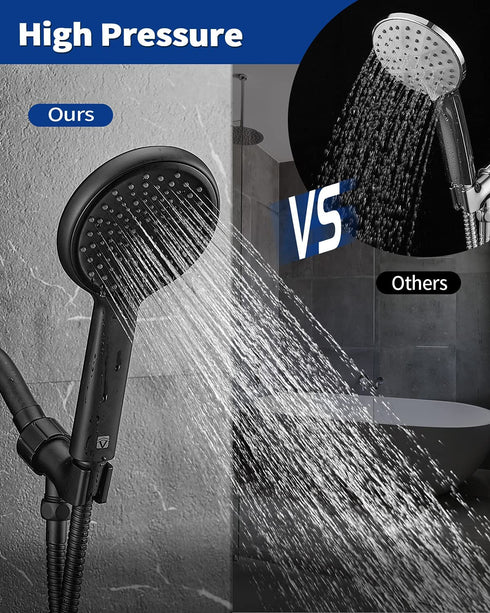 High Pressure Handheld Shower Head VMASSTONE 4-Setting Shower head Kit - Jet Water Mode - with 59" Stainless Hose and Adjustable Mount Excellent Replacement for Bath Showerhead (HM-001 Matte Black)