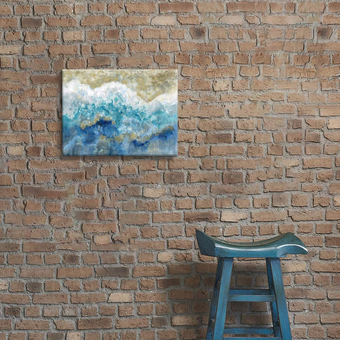 Abstract Picture Canvas Wall Art: Blue & Gold Artwork Painting Print on Canvas Small Size for Walls (16'' x 12'' x 1 Panel)