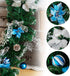 FUNARTY 6 Feet Christmas Garland with 30 Lights, Battery Operated Lighted Garland, Artificial Prelit Christmas Garlands with Blue and Silver Ornaments for Mantle Xmas Holiday Fireplace Decoration