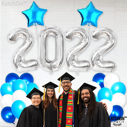 Silver 2022 Balloons Numbers - 40 Inch | Graduation Balloons 2022 with 18 Inch, Star Balloons | Blue and Silver Graduation Decorations | Graduation Party Decorations 2022 | Class of 2022 Decorations