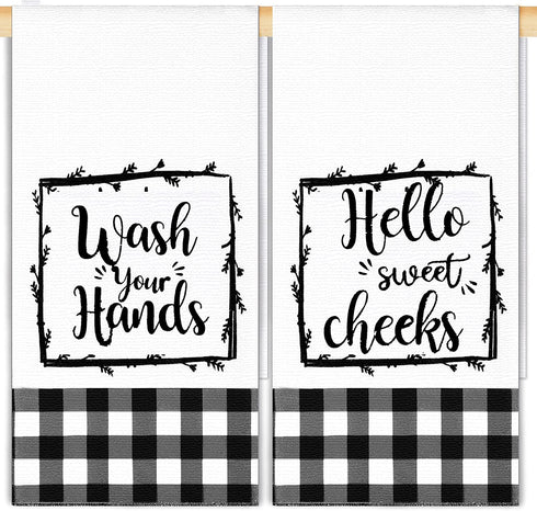 2 Pieces Farmhouse Hand Towel for Bathroom Black White Hand Towels Funny Black and White Bathroom Decor for Bathroom Kitchen Farmhouse Restroom (Classic Style)