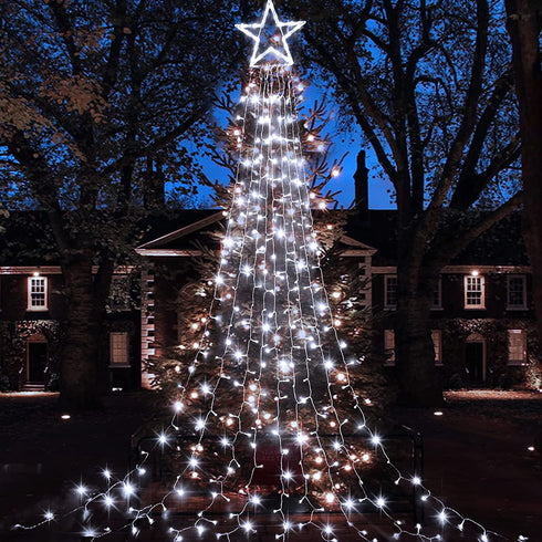 344 LED Star String Lights Fairy Christmas - Waterfall 13ft 3 x Large D Battery Operated Outdoor & Indoor Waterproof 8 Modes & Timer Remote for Christmas Tree Topper, Holiday Decorations (Cool White)