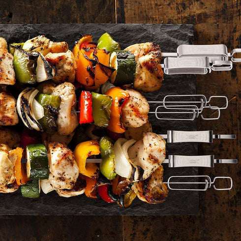 Metal Skewers for Grilling - 10PCS 17" Kabob Skewers for Grilling, Reusable Shish Kabob Skewers, Flat Blade BBQ Skewers with Slider, Stainless Steel Kebab Skewers, Heavy Duty Grilling Accessories