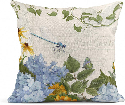 Emvency Set of 4 Throw Pillow Covers Cute Animal Rabbit Bird Dragonfly and Easter Egg Retro Style Spring Decorative Pillow Cases Home Decor Square 18x18 Inches Pillowcases