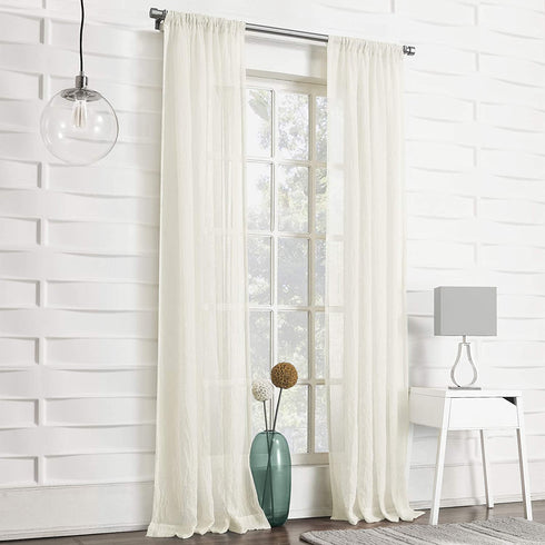 No. 918 Tayla Crushed Texture Semi-Sheer Rod Pocket Curtain Panel, 50" x 120", Cream Off-White