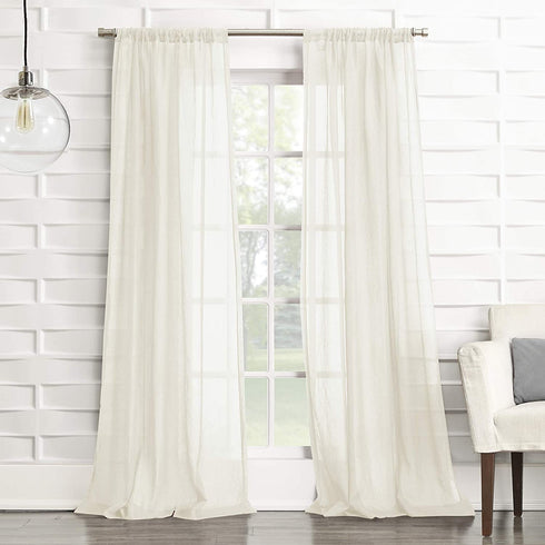 No. 918 Tayla Crushed Texture Semi-Sheer Rod Pocket Curtain Panel, 50" x 95", Cream Off-White
