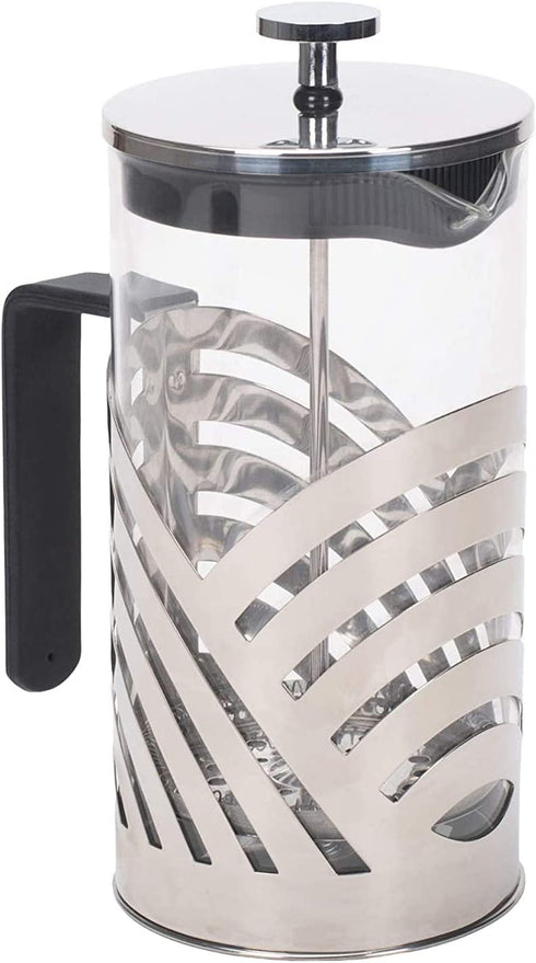 Chrome 1 Liter Large Glass and Stainless Steel French Press Coffee and Loose Leaf Tea Maker