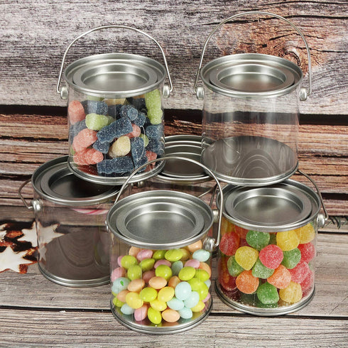 Hedume 9 Pack Mini Clear Plastic Paint Cans, 3-Inch Tall Crafts and Party Favor Cans, Paint Can Containers with Metal Lids Great for Party Decor and DIY