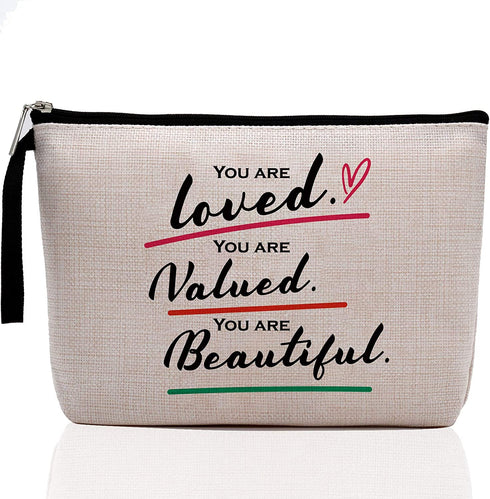 Hanamiya Na Inspirational Gifts for Women Girls Teens Friends-You are Loved Valued Beautiful Motivational Birthday Friendship Personalized Mantra Makeup Bag
