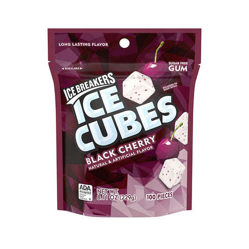 ICE BREAKERS ICE CUBES Black Cherry Flavored Sugar Free Chewing Gum, Made with Xylitol, 8.11 oz Bag (100 Pieces)
