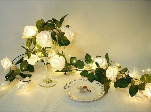 Rose String Lights Battery Powered or USB Powered with Remote Control, Rose Fairy Lights Waterproof for Bedroom, Christmas, Festivals, Wedding, Party, Valentine's Day (White, 6.6)
