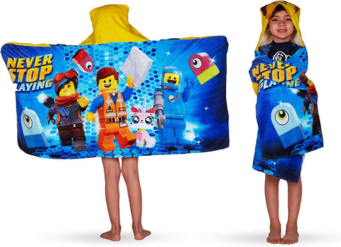 Franco Kids Bath Hooded Towel Wrap, 24 in x 50 in, Lego Movie 2