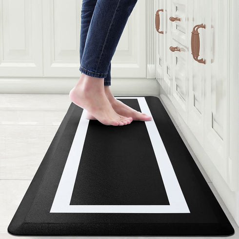 Finchitty Kitchen Mat, Cushioned Anti Fatigue Mat for Kitchen Floor, 17.3"x28", Anti Skid Waterproof Kitchen Rug, Heavy Duty PVC Ergonomic Comfort Mat for Kitchen, Sink, Office and Laundry, Black