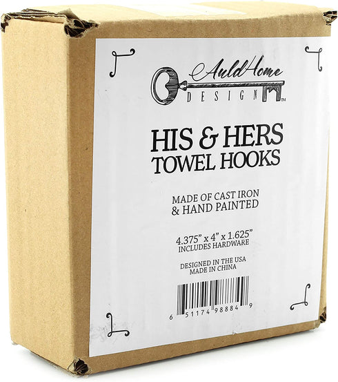 AuldHome His and Hers Towel Hooks (Set of 2); Cast Iron Rustic Farmhouse Decor Door Wall Hangers