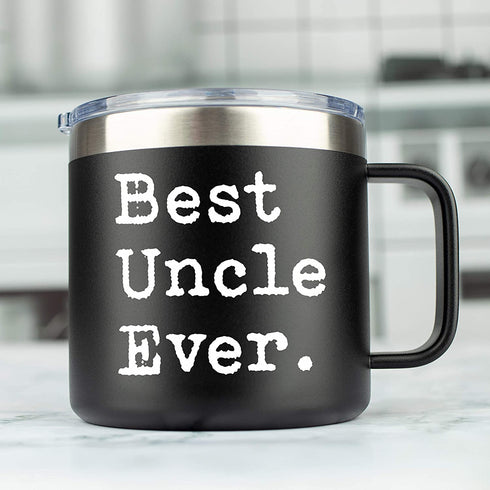 Uncle Gifts | Best Uncle Ever | 14 Ounce Stainless Steel Travel Tumbler/Mug With Sliding Lid for Coffee and All Drinks | Unique Mug For | Funny Gift From Niece Nephew Sister (14 Ounce) by JENVIO