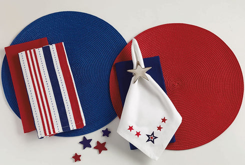 DII Classic Woven Tabletop Collection, Indoor/Outdoor Placemat Set, Round, 15" Diameter, Nautical Blue, 6 Piece