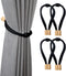Porlepuo Magnetic Curtain Tiebacks 2-4 Pack, Curtain Holdbacks in Elastic Rope, Decorative Curtain Ties 20.6 inches for Thin or Thick Home Office Drapes (Black, 4)