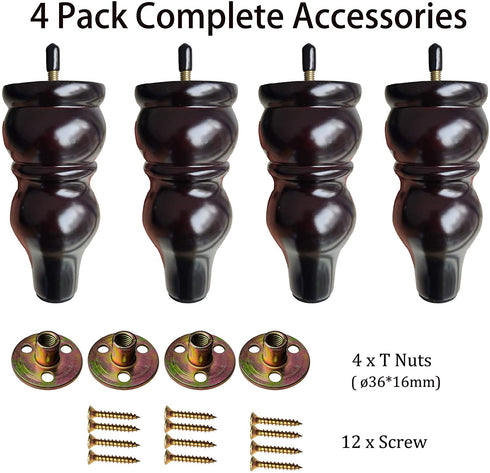 6 inch Legs for Furniture Set of 4 Wood Couch feet Set of 4 for Sofa Armchair Ottoman Coffee Table etc (6 inch Legs)