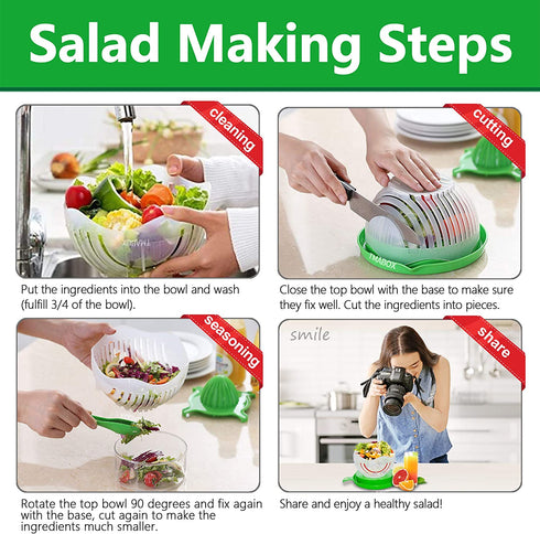 Salad Cutter Bowl, Salad Chopper Bowl, Fruit Vegetable Cut Set, Vegetable Drain Bowl, Upgraded Juice Making and Salad Make, Fresh Salad Slicer, Approved for Kitchen