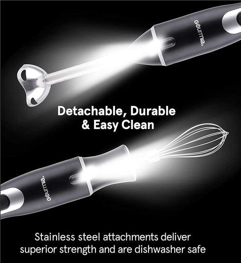 Gourmia GHB2360 12 Speed Illuminating Immersion Hand Blender with Turbo Mode - Comfortable Ergonomic Handle - Whisk Attachment Included - Integrated LED Spotlight - 300 Watt Motor - Black