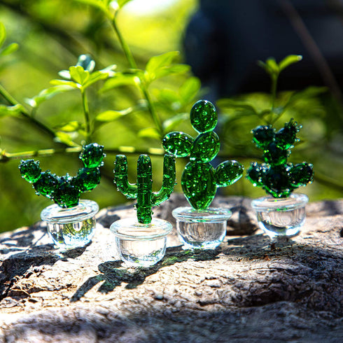 H&D HYALINE & DORA 4pcs Handmade Glass Blown Cactus Cute Crystal Art Cactus Figurines Collectibles Desk Tabletop Simulation Plants Decorations