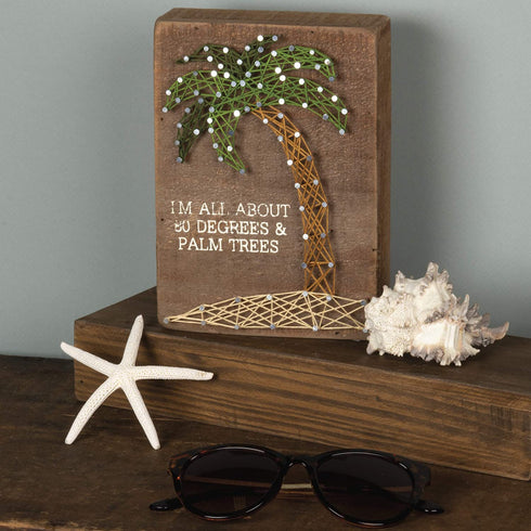 Primitives by Kathy 34654 String Art Box Sign, 5 x 7-Inches, 80 Degrees & Palm Trees