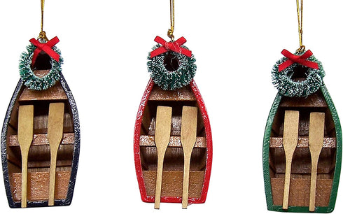 Row Boat Christmas Ornament, Nautical Keepsake, 4 Inches, Set of 3