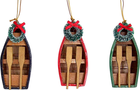 Row Boat Christmas Ornament, Nautical Keepsake, 4 Inches, Set of 3