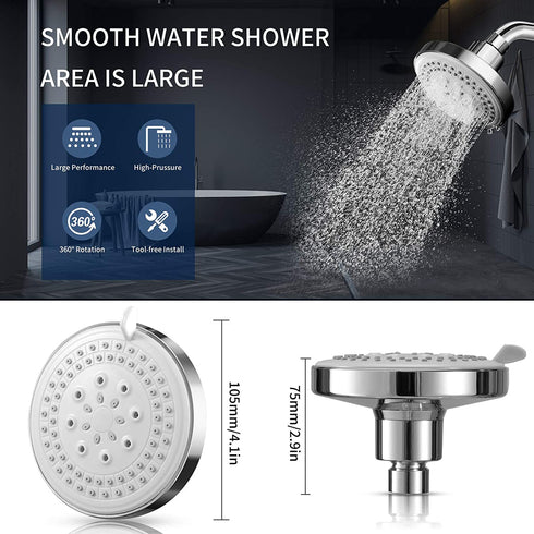 Fixed Shower Head 4 Inch with 5 Functions - AMAZINGAQUA 2021 Newest High Pressure Rainfall Shower Head Wall Mount Bathroom Shower Heads High Flow Rain Shower Head - Chrome