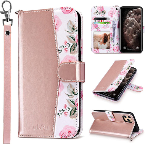 ULAK Compatible with iPhone 11 Pro Max Wallet Case for Women Girls, PU Leather Flip Cover with Card Holder Kickstand Shockproof Protective Purse Case for iPhone 11 Pro Max 6.5 Inch, Rose Gold