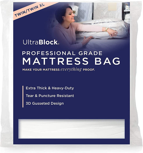 Ultrablock Mattress Bags for Moving or Storage 6 Mil Plastic Cover, Tear and Puncture Resistant, Non-Slip Grip, Extra Thick Twin Size Bag Moving Supplies