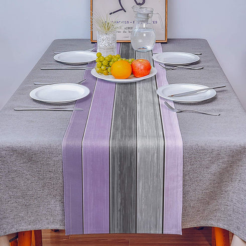 Molyhome Polyester Table Runner, Farmhouse Retro Wood Texture Purple Grey Non-Slip Rectangle Settings Decoration for Dining Room, Kitchen, Living Room, Holiday and Party 16x72inches