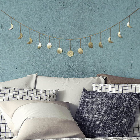 Yankario 55" Moon Phase Wall Hanging Decor - Hammered Gold Boho Wall Decor 13 Moons - Bohemian Home Room Art Decor for Bedroom, Living Room, Dorm, Apartment and More