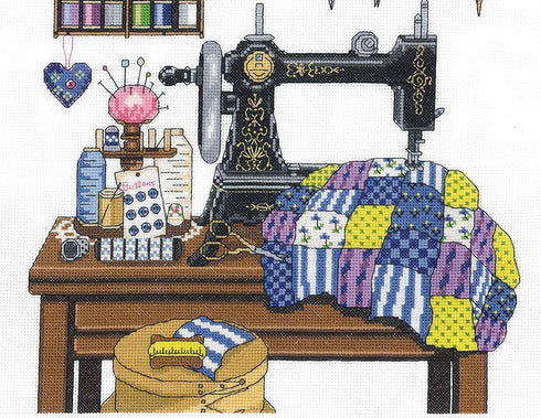 Janlynn 14 Count Antique Sewing Room Cross Stitch Kit, 12 by 12-Inch