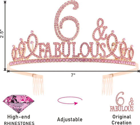 6th Birthday Gifts for Girls,6th Birthday Tiara and Sash Pink,6th Birthday Decorations Party Supplies,Girls 6th Birthday Decorations,6th Birthday Sash for Girls,6th Birthday Tiara,6th Birthday Girl