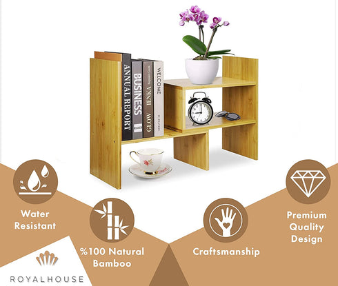 ROYALHOUSE Bamboo Desktop Organizer, Attractive Design, Stand Shelf For Books, Accessories And More, Home D©cor, Ideal Gift For Family & Friends